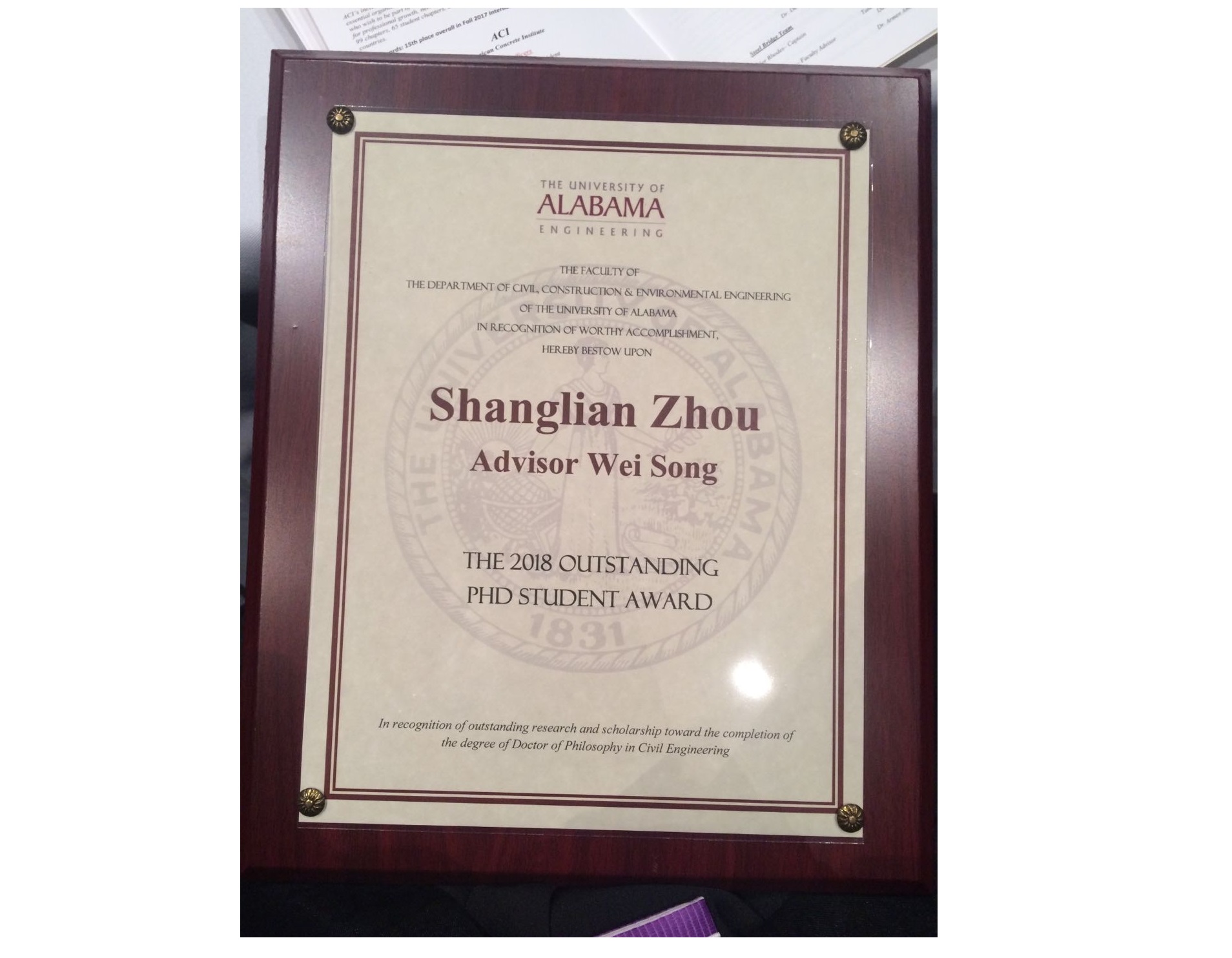 2018_outstanding PhD plaque
